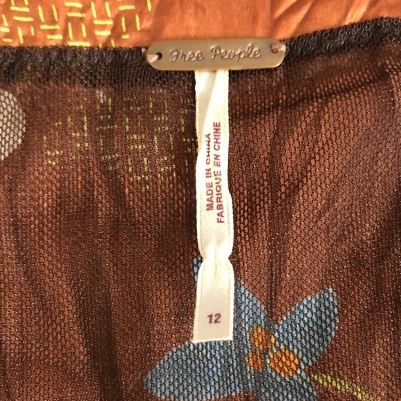 Free People Women's V-Neck Babydoll  Floral Rust Silk Mini Dress Size 12 - Picture 11 of 14